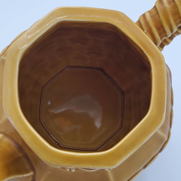 Mustard Yellow Basket Woven Glazed Decorative Tea Pot Cottagecore - Picture 7 of 13